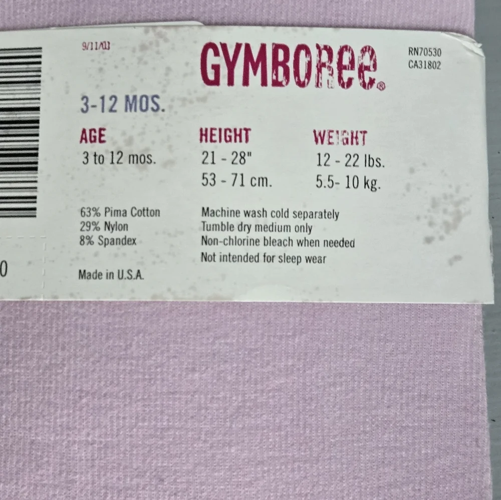 New! Gymboree 3-12 months Soft Pink Tights Pima Cotton blend Made in USA